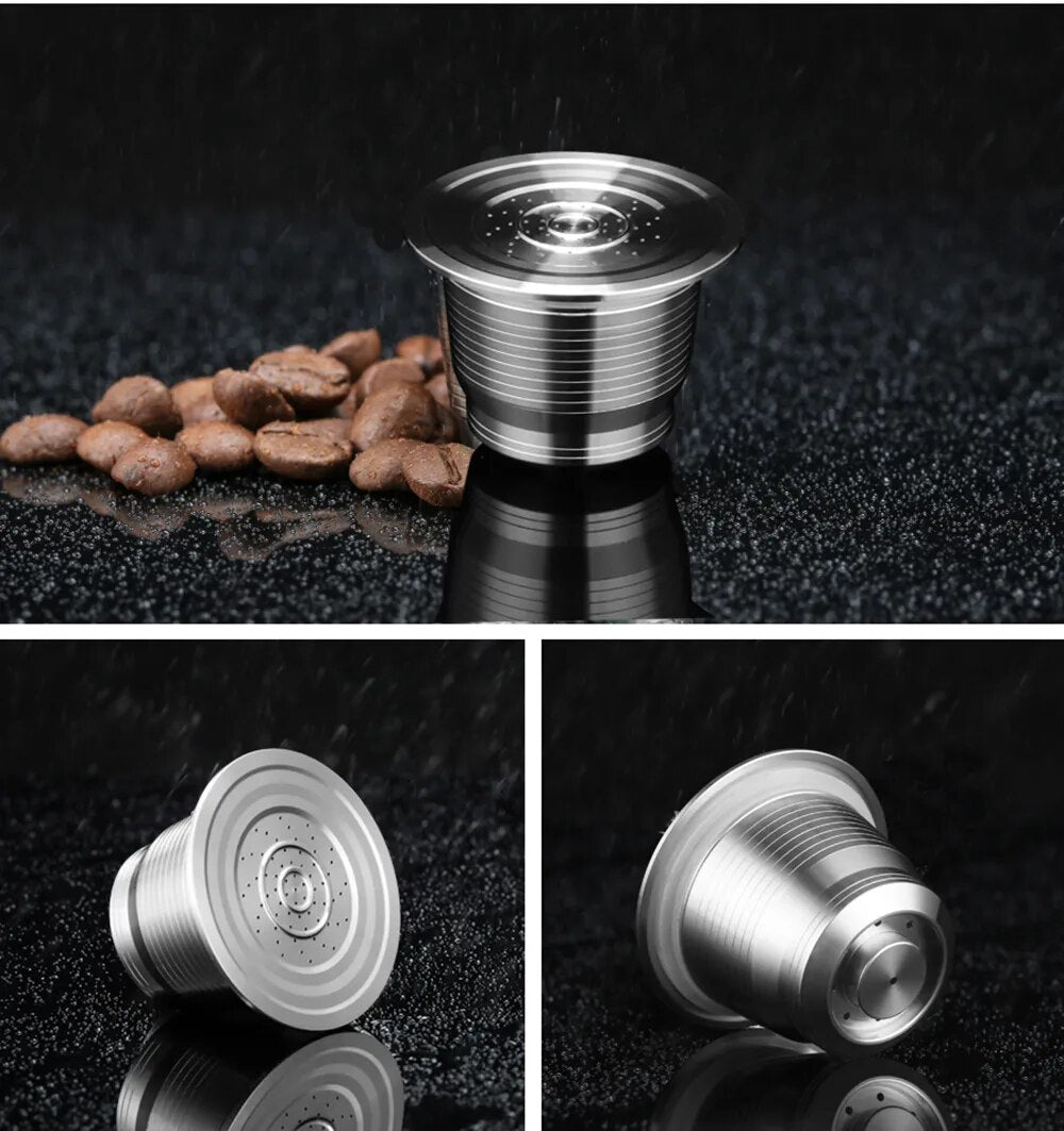 ICafilas For Nespresso Refillable Stainless  Coffee Capsule Reusable Filter Coffee Manul Grinder Steel Spoon with Clip Tool