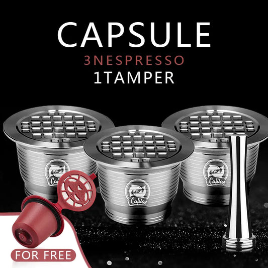 ICafilasNespresso STAINLESS STEEL Metal Capsule Compatible with Nespresso Machine Refillable Reusable capsule Coffee