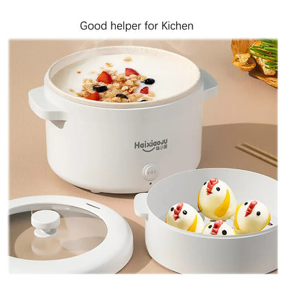 Multifunction Electric Cooking Machine Single/Double Layer Hot Pot Household 1-2 People Rice Cooker 2L Non-stick Pan for Home