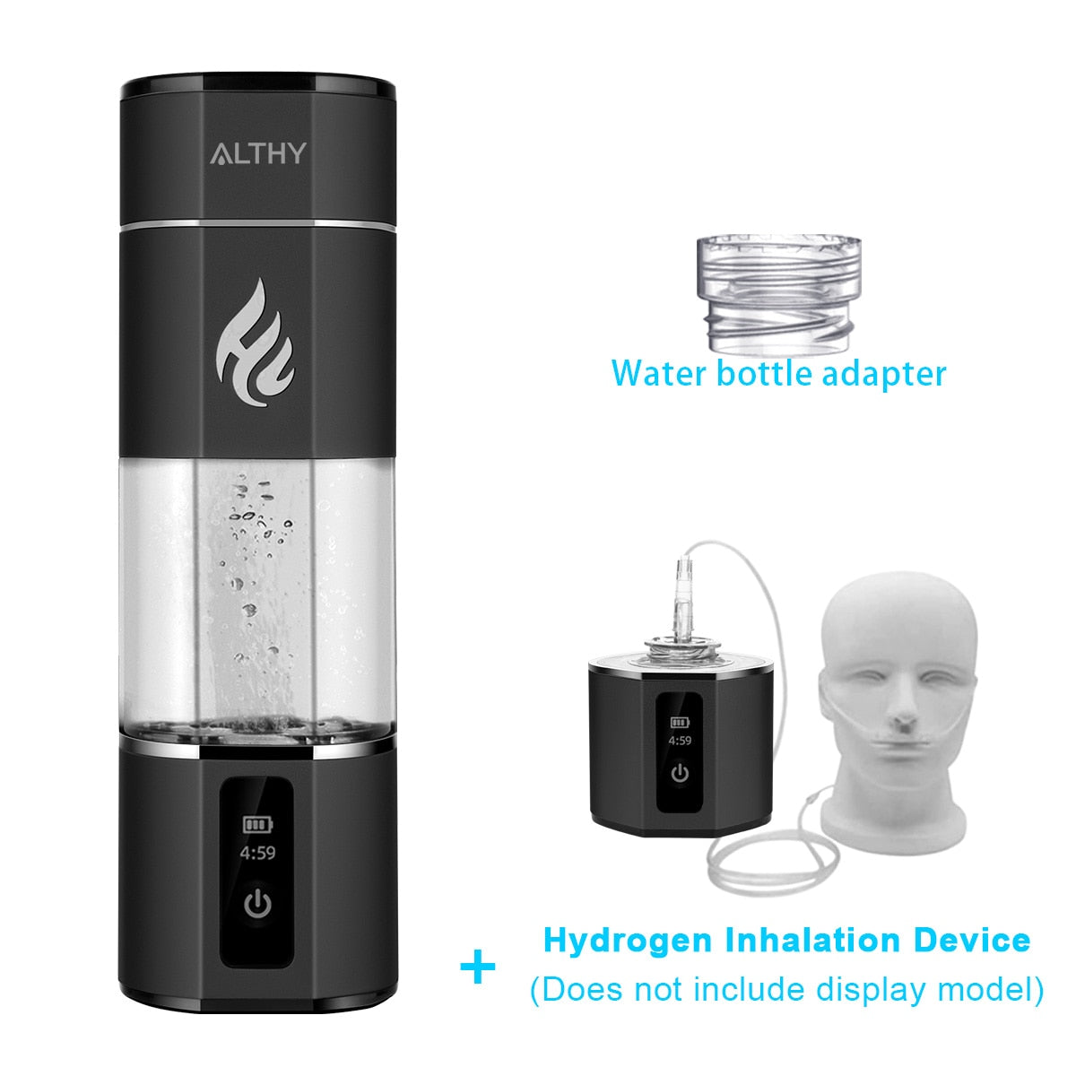 ALTHY Molecular Hydrogen Water Generator Bottle DuPont SPE&PEM Dual Chamber lonizer  + Battery&Time Display + H2 Inhalation
