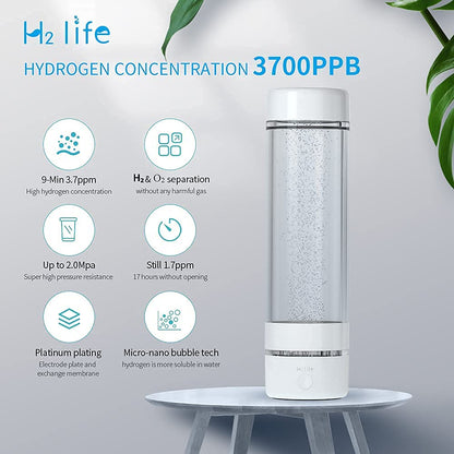 H2Life Hydrogen Rich Water Generator Bottle DuPont SPE PEM Dual Chamber Technology H2 Maker lonizer Electrolysis Cup Max 3700ppb