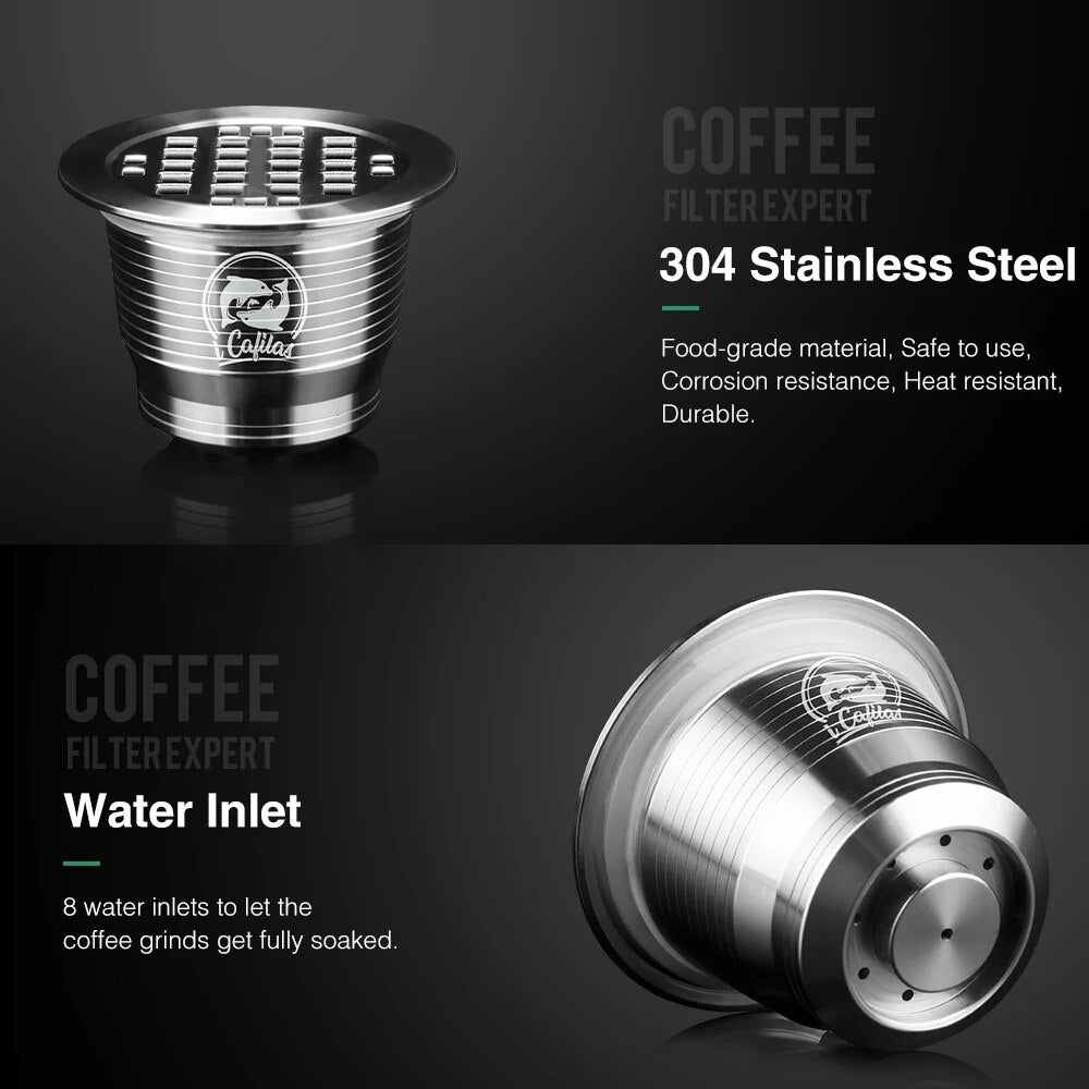 ICafilasNespresso STAINLESS STEEL Metal Capsule Compatible with Nespresso Machine Refillable Reusable capsule Coffee
