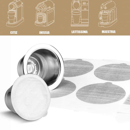 ICafilasStainless Steel For Nespresso Coffee Capsule With Disposible Foils Seals Easy Clean Reusable Cup Body