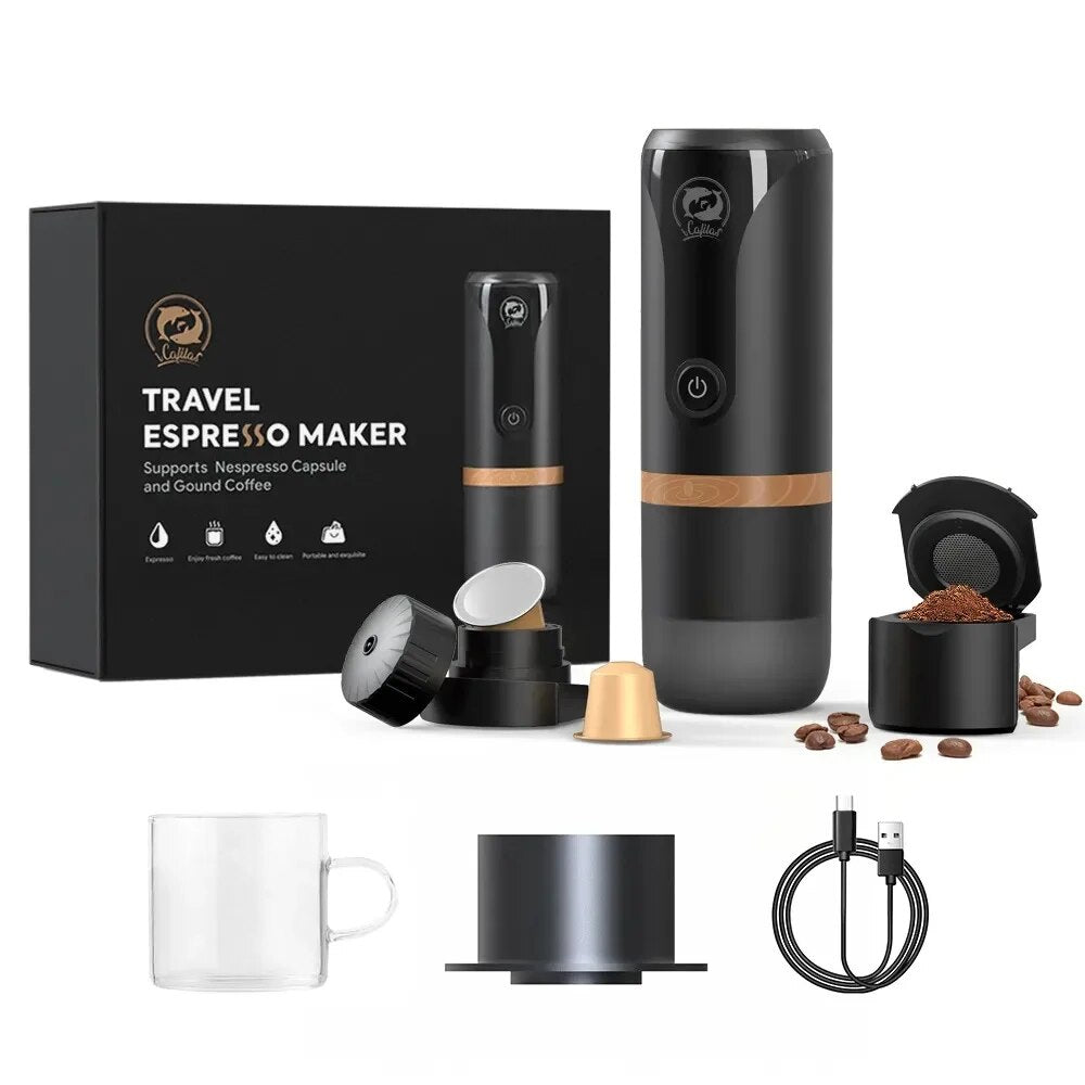 iCafilas 2 in 1 espresso machine Travel home office portable coffee machine  Fit Nexpresso Dolce Pod capsule coffee powder