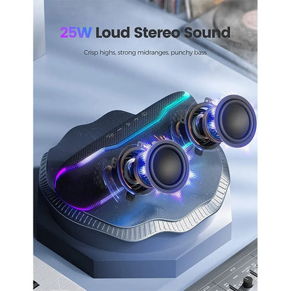 WISETIGER Speaker Outdoor Portable IPX7 Waterproof Sound Box BT5.3 Louderspeaker Stereo with 25W Colorful Light Surround Speaker