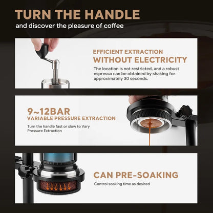 Hand shaking Italian espresso machine 2in1 stainless steel screw progressive highpressure manual espresso machine outdoor travel