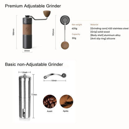 ICAFILAS Manual Grinder Stainless Steel new precision adjustable & non-adjustable coffee powder thickness can be cleaned burr