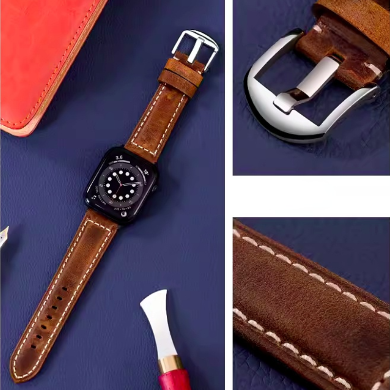 Correas de reloj vintage de piel de vaca para hombres y mujeres para Apple iWatch 