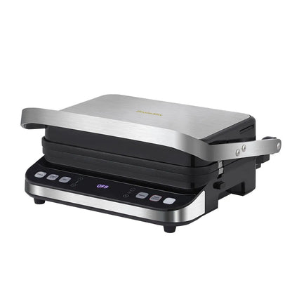 BioloMix 2000W Electric Contact Grill Digital Griddle and Panini Press, Optional Waffle Maker Plates, Opens 180 Degree Barbecue
