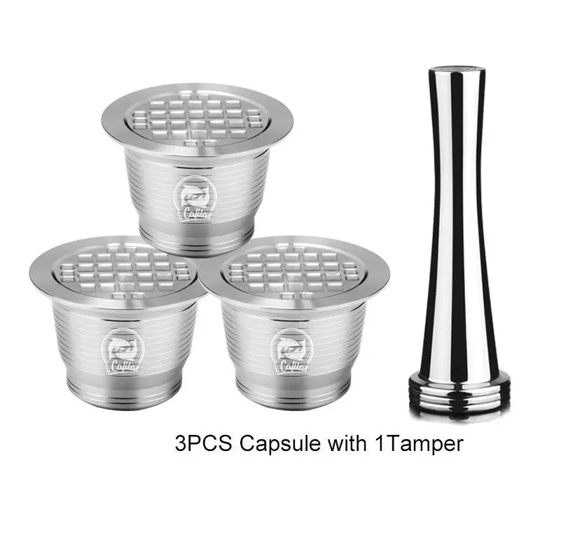 ICafilas Stianless Metal Refillable Reusable Coffee Capsule Spoon With Clips Tamper For Nespresso Capsule