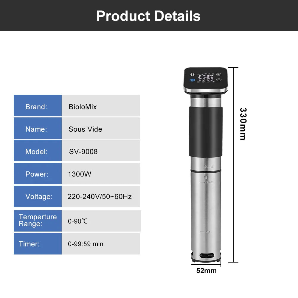 BioloMix 5th Generation Stainless Steel WiFi Sous Vide Cooker IPX7 Waterproof Thermal Immersion Circulator Smart APP Control