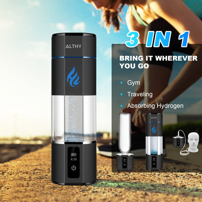 ALTHY H2-SUP2 botella generadora de agua de Hidrógeno UDuPont SPE y PEM taza ionizadora de doble cámara + pantalla de tiempo y batería + inhalación H2