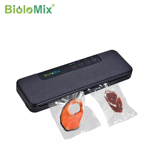 BioloMix Automatic Food Vacuum Sealer Wet or Dry Food Saver Packing Machine with 10pcs free bags for Sous Vide White/Black W230