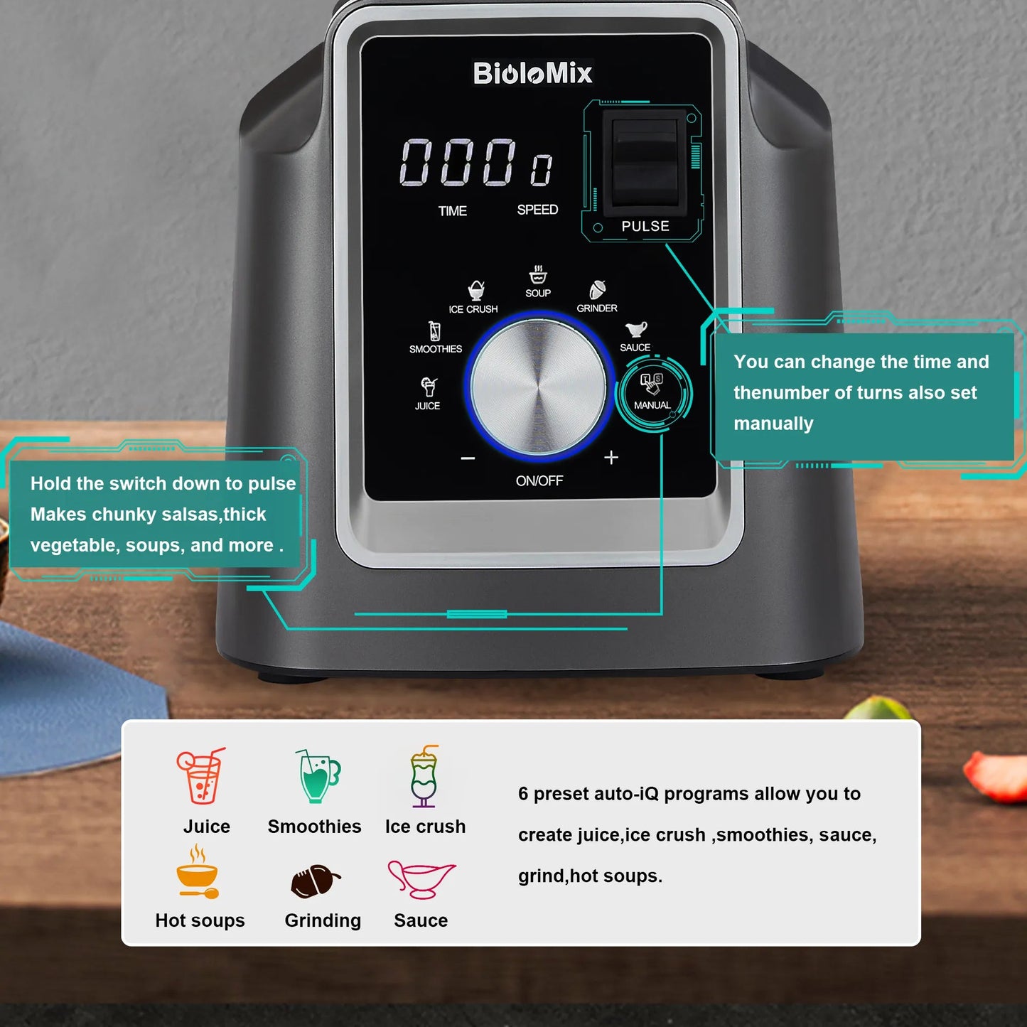 BioloMix Digital BPA FREE 2L Automatic Program Professional Commercial Blender Mixer Juicer Food Processor Ice Smoothies Fruit