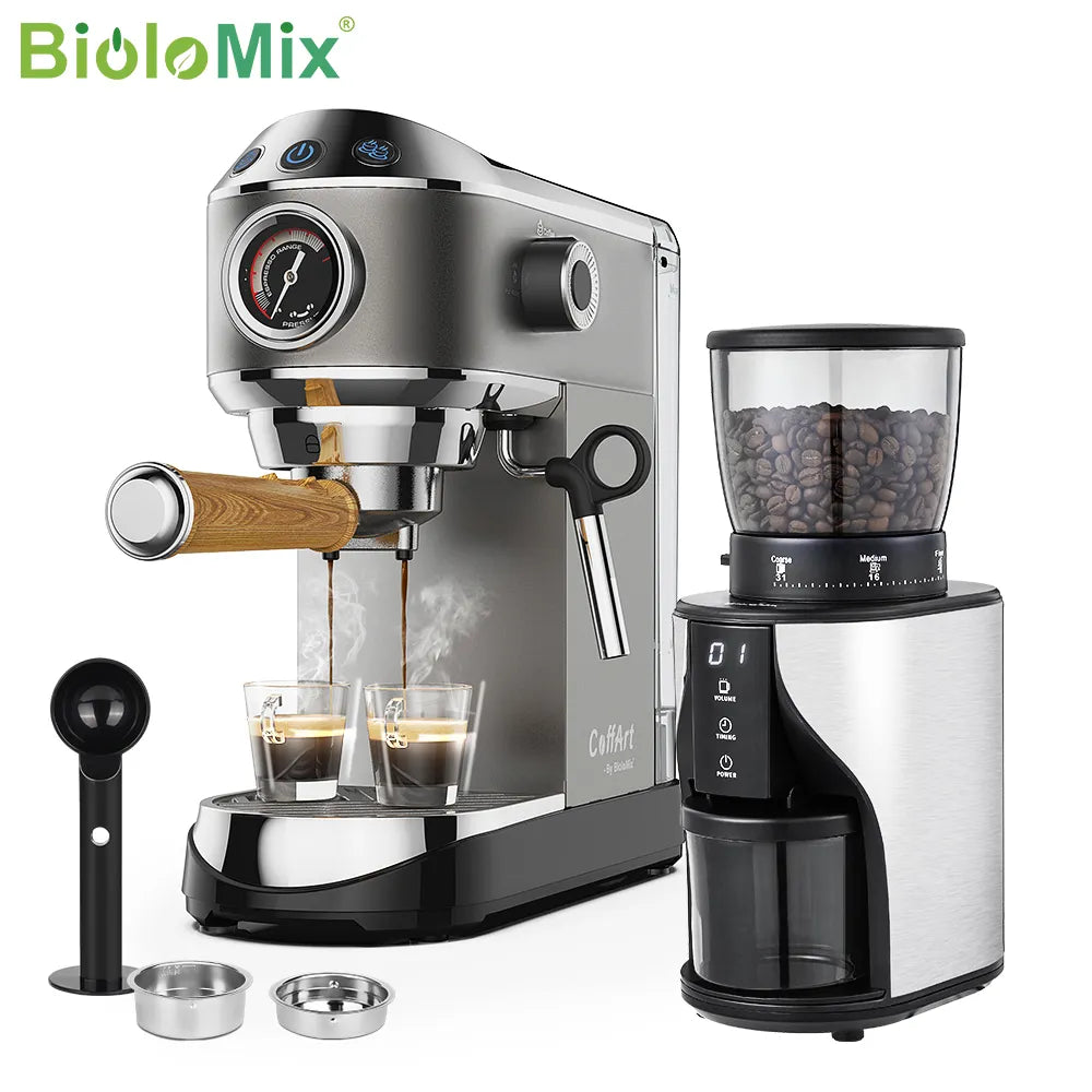 BioloMix 20 Bar Semi Automatic Powder Coffee Machine,with Milk Steam Frother Wand, for Espresso, Cappuccino, Latte and Mocha