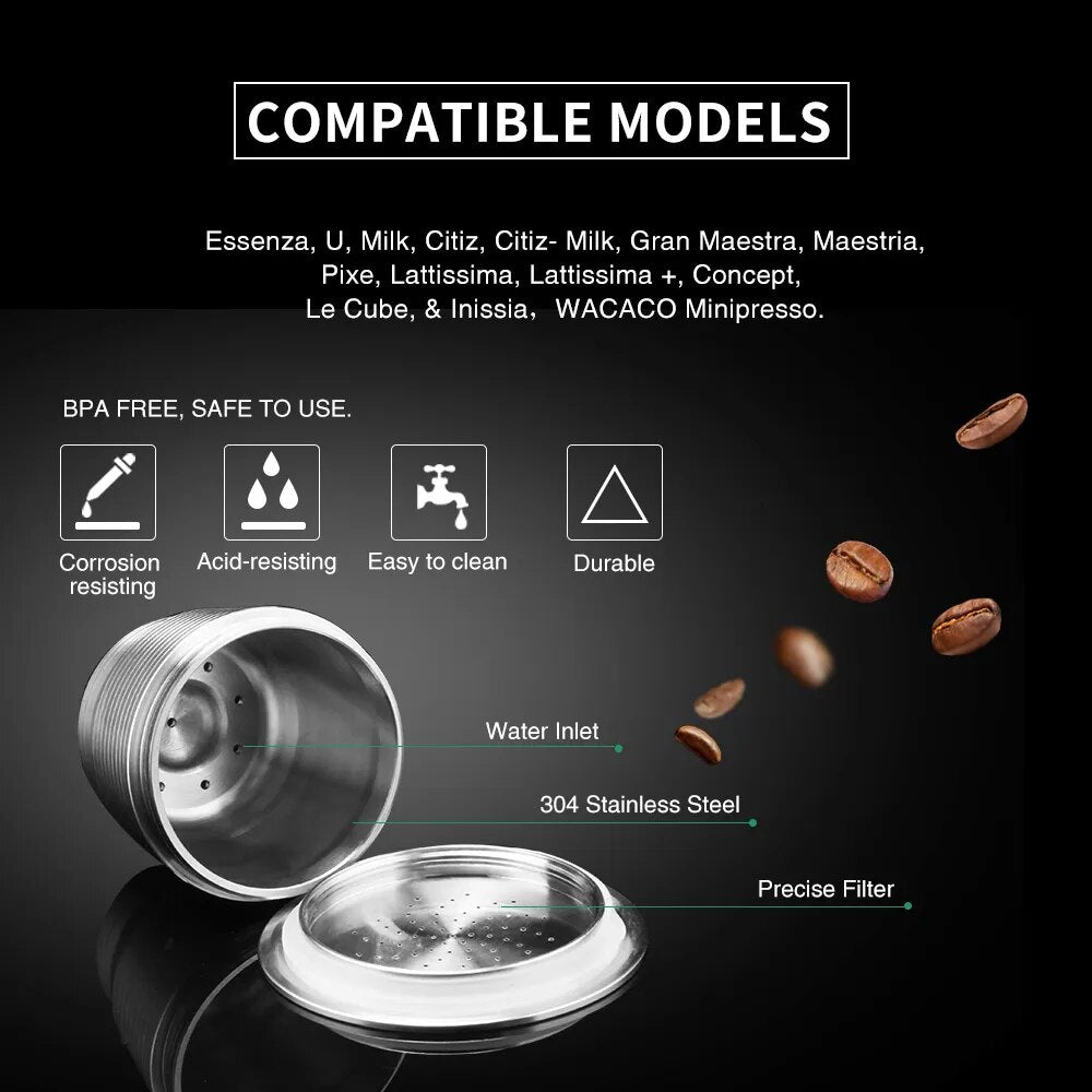 ICafilas Stainless Steel Coffee Maker Refilable Coffee Capsule For Nespresso Machine Reusable Filter For Cafeteira inissia
