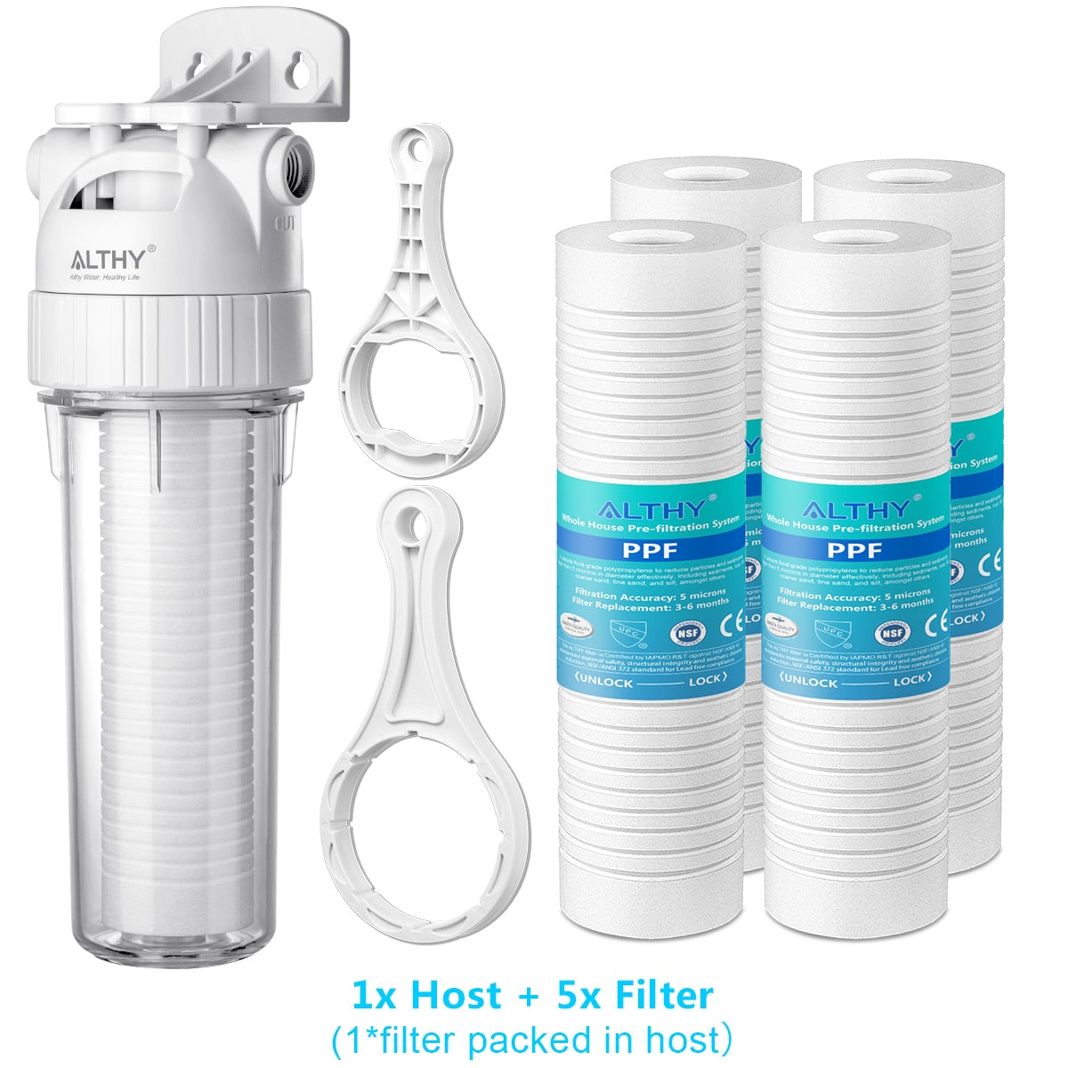 ALTHY 5 Micron Whole House Sediment Water Filter System Prefilter Purifier, 10 Inch PPFcotton Pre filter