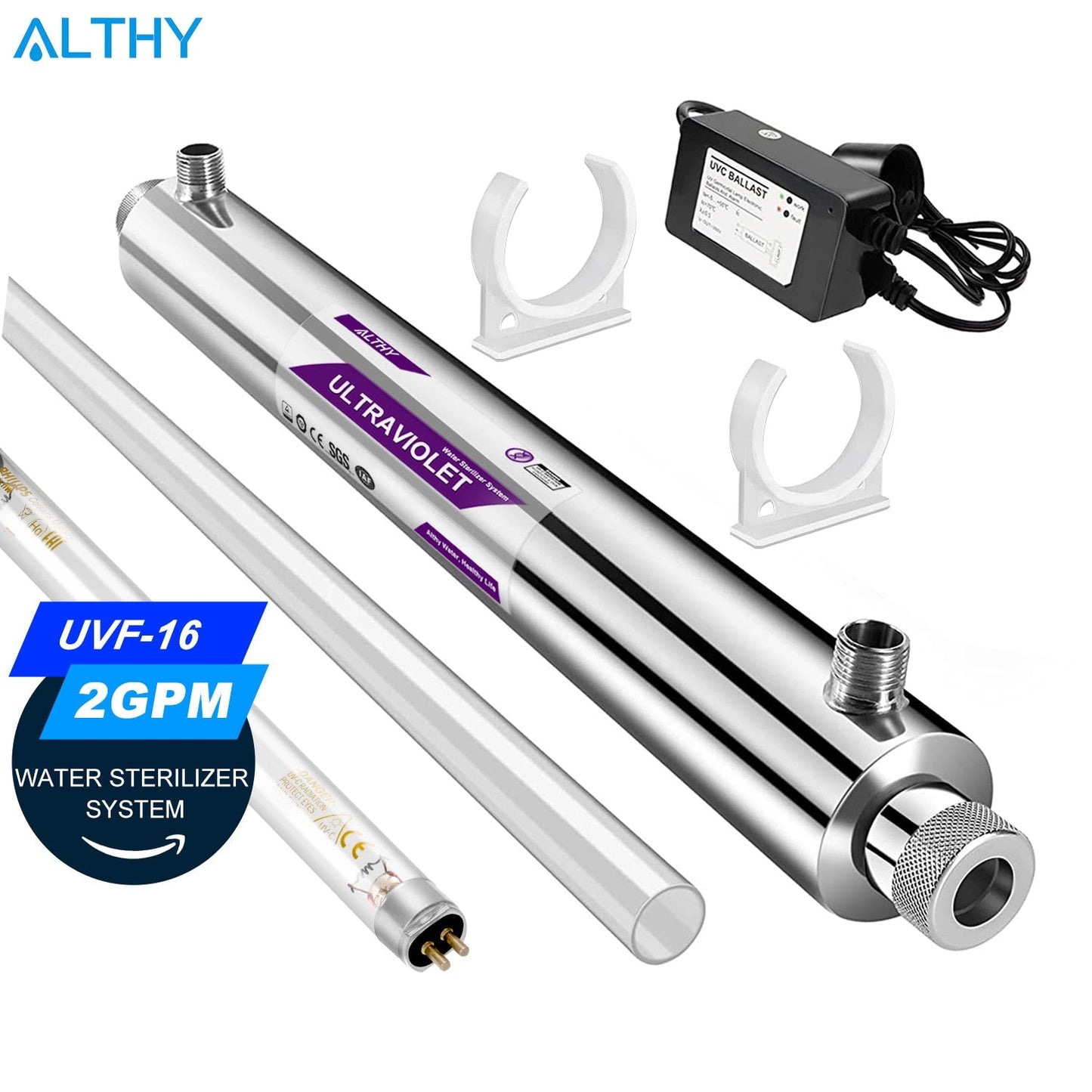 ALTHY Stainless Steel UV Water Sterilizer System Ultraviolet Tube Lamp Direct Drink Disinfection Filter Purifier / PHILIPS Lamp