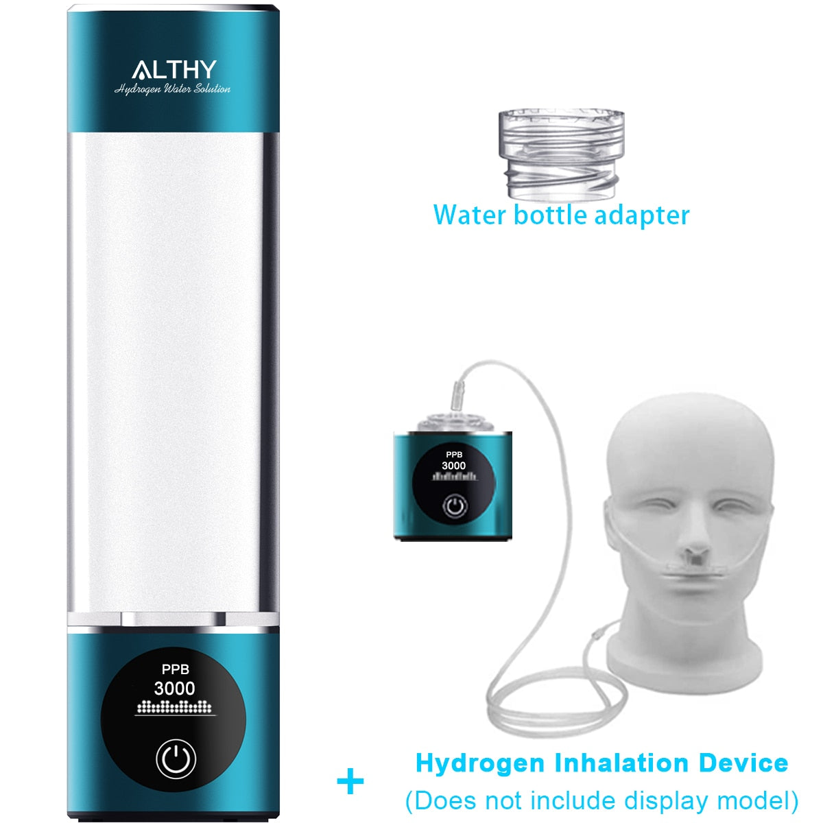 Botella generadora de agua de Hidrógeno Molecular ALTHY DuPont SPE + PEM ionizador de doble cámara + PPB y pantalla de tiempo + dispositivo de inhalación H2