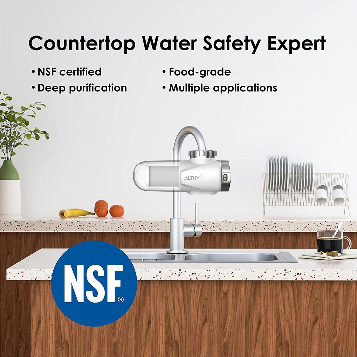 ALTHY ACF System Filtro de agua para grifo, purificador de agua del grifo, reduce el plomo, el cloro y el mal sabor, certificado NSF para cocina de 320 galones
