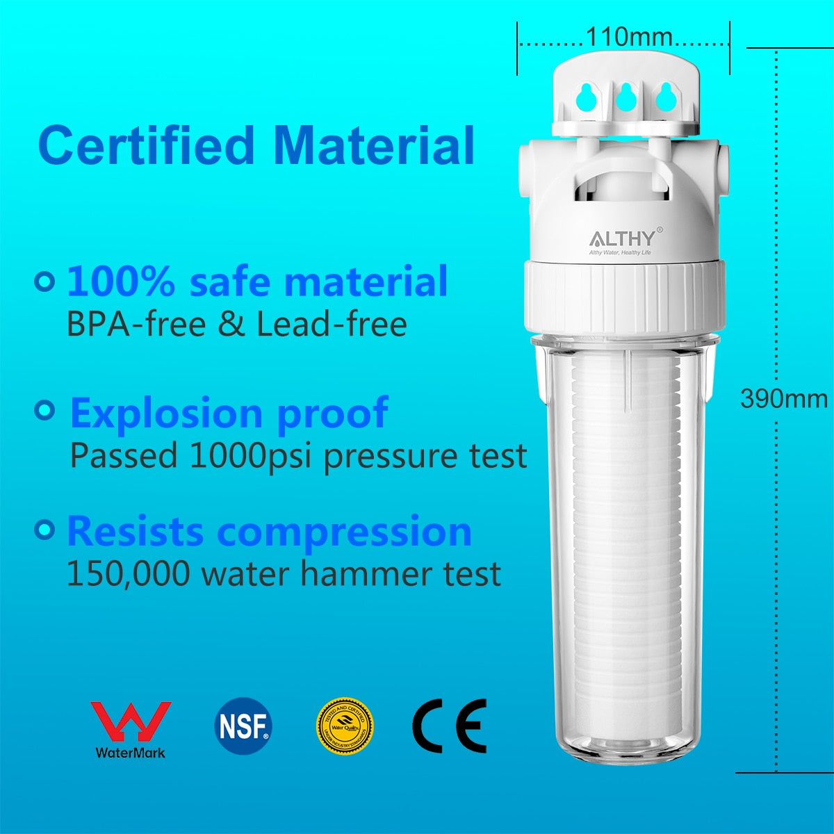 ALTHY 5-микронная система фильтрации воды для всего дома, очиститель предварительной очистки, 10-дюймовый предварительный фильтр из хлопка PPF