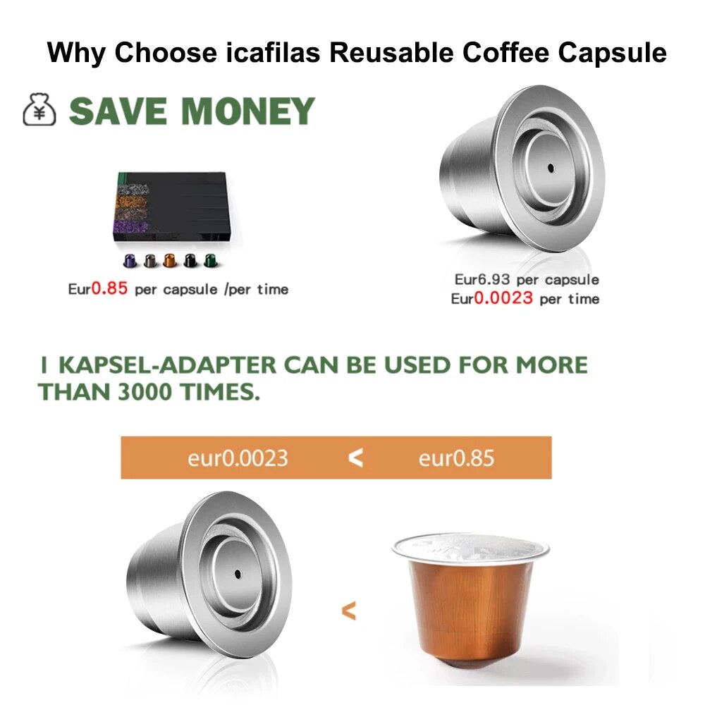 ICafilas Refillable Stainless Steel Espresso Coffee Maker Capsule For Nespresso Machine Reusable Filter Coffee Pods